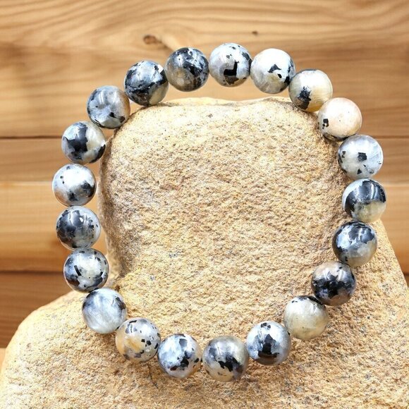 High Flash Black Moonstone Gemstone Bracelet Handmade - Picture 3 of 5